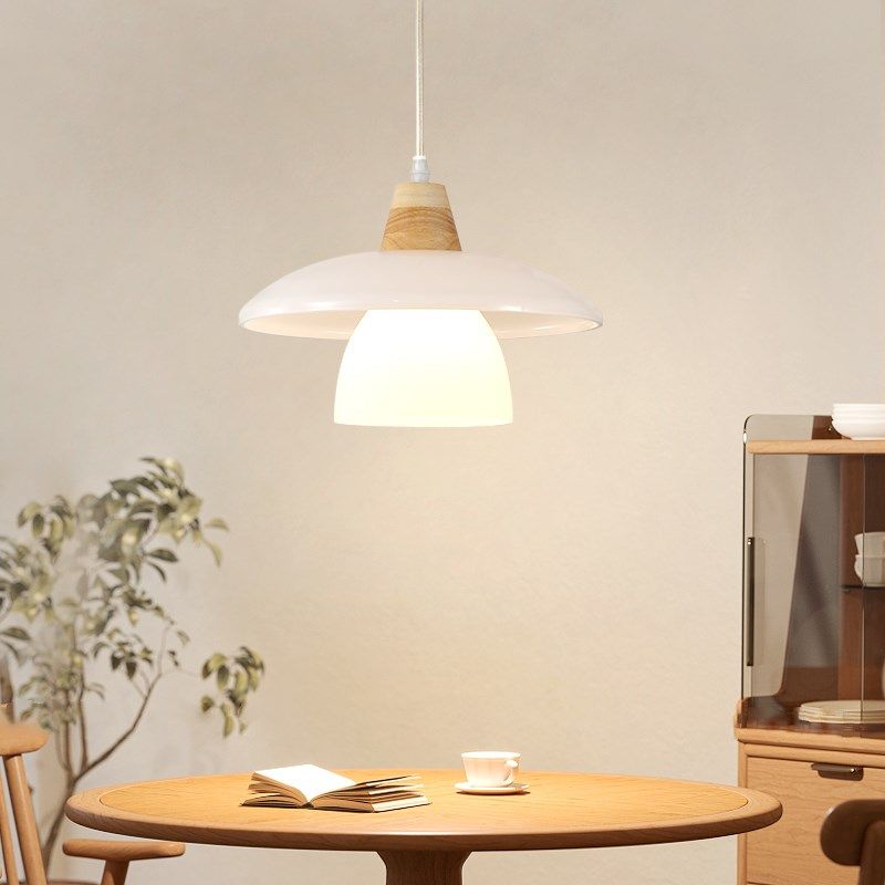 沐遇原木奶油风餐厅吊灯日式中山玻璃飞碟灯具氛围床头吧台小吊灯,家装灯饰光源,餐厅吊灯,淘宝优惠券,粉丝福利购,淘宝优惠卷