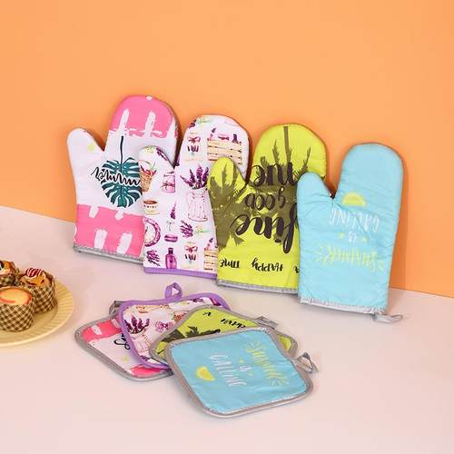 简约隔热手套 龟背竹两件套隔热手套厨房烘焙防烫防高温烤箱手套