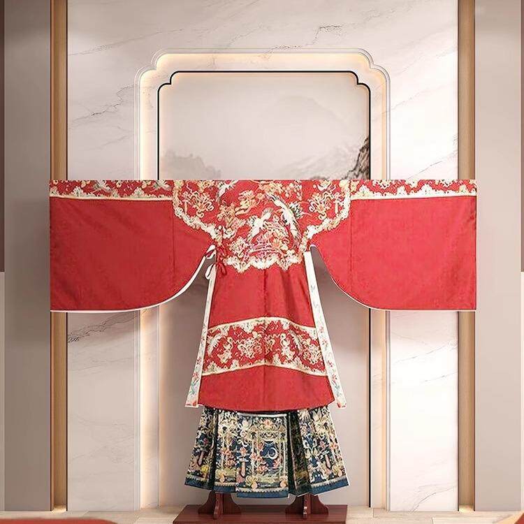 中式汉服店展示架禾服唐装落地立式正挂衣架汉服影楼展开式挂衣架