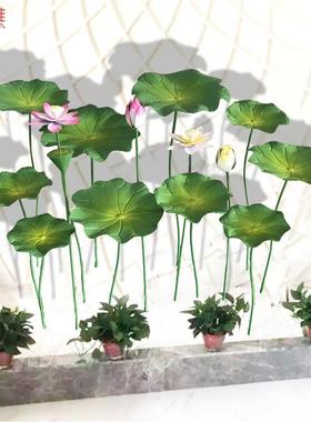 不锈钢仿真荷花摆件水池水景园林金属雕塑户外中式摆设荷叶装饰品