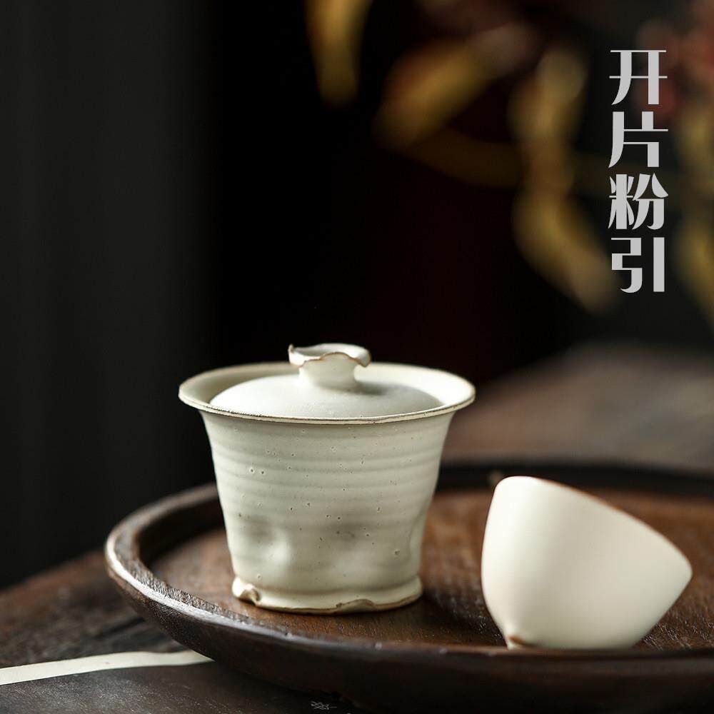 晴先生粉引开片盖碗南蛮风手捏宋直盖碗基础泡茶器 妙峰造物