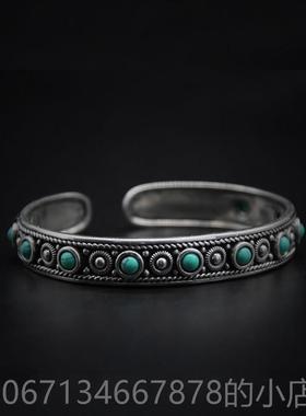 高档民族925牧纯银手镯覆古款开口族特色做旧手环游风草原风藏蒙