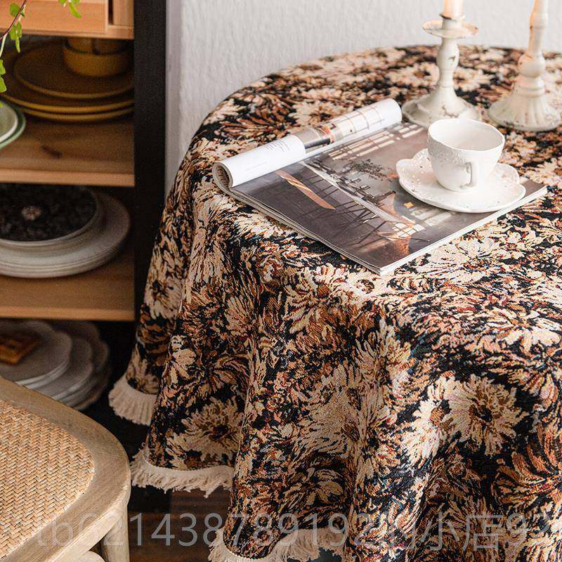 高档越家 法式古圆桌布北欧i苏ns台布棉麻流复餐桌布电视柜蔓茶几