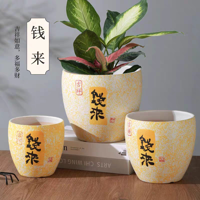 中国风古典陶瓷花盆个性直筒蝴蝶兰发财树家用桌面通用绿植盆特价