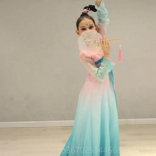 正品儿童演古典舞舞蹈服玉飘灵儿扇子蹈表演服女童汉唐逸纱衣汉唐