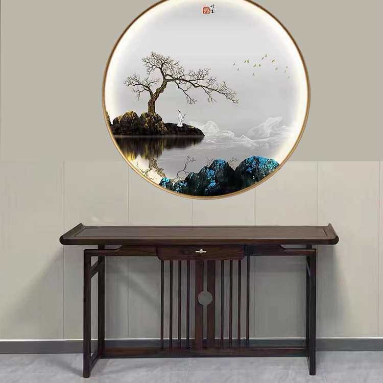 ?新中式条案玄关台榆木玄关桌靠墙乌金木色条几禅意案台简约端