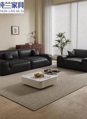 新款大黑牛沙发意式生态皮直排豆腐块组合现代简约客厅黑色沙发