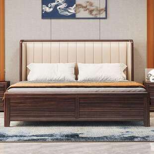 乌金木新中式实木床双人1.8米现代简约家具高箱储物轻奢软靠婚床