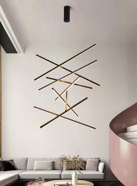 跨境宽压110V复式楼别墅挑高LED吊灯长条白金黑色楼梯间家居吊灯