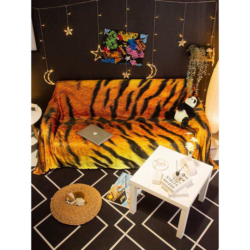 创意虎纹沙发巾加厚绒毛贵妃椅盖布坐垫耐脏靠背巾沙发毯潮流罩套