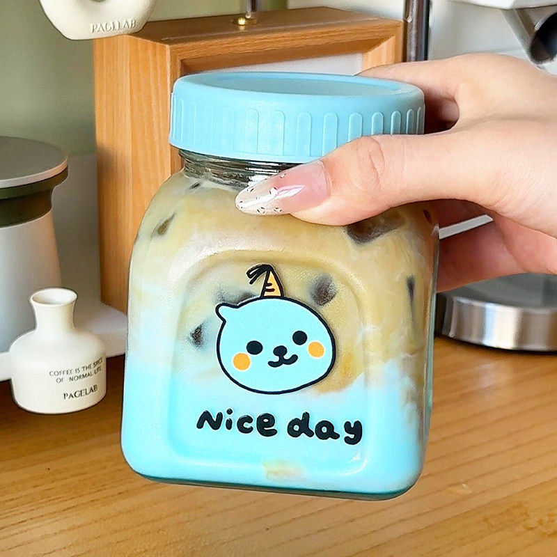 玻璃咖啡杯外出携带冷萃杯夏季户外便携式简约随行果汁饮料杯带盖