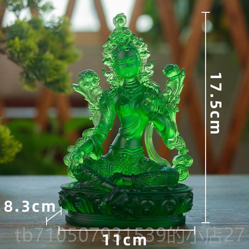 正品禅佛艺古琉璃法贴金绿度母佛像彩悦绘观音件菩萨礼佛家居摆多