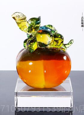 正品事事如意琉品璃工艺柿柿意柿摆子水如晶件客厅家居玻璃装饰品