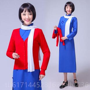 正品江姐演出服台装人女红梅赞款成色旗袍红岩话剧舞红旗表演蓝绣