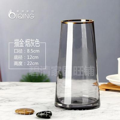 正品斯装堪的纳维亚无碍豪华金色冷图案玻璃花瓶透明客障厅插花百