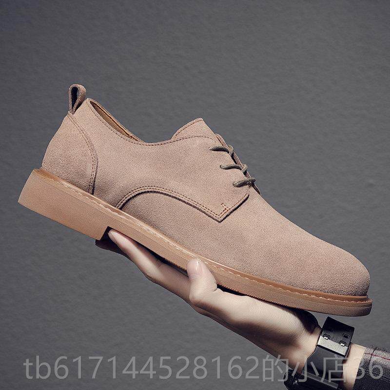 正品男鞋2鞋0男24秋季新款单翻毛皮皮低帮马丁靴英伦磨砂反绒皮休