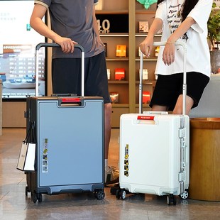 新款宽拉杆行李箱女生高颜值拉杆箱双封闭内衬20寸旅行箱铝框款男