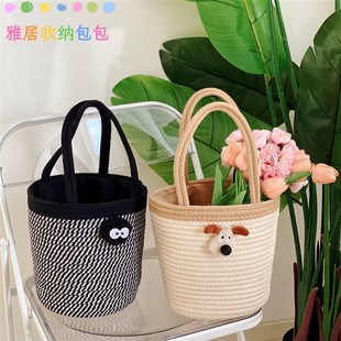 可爱水桶编织包女2024新款夏季海边休闲度假包提篮花篮手拎单肩包