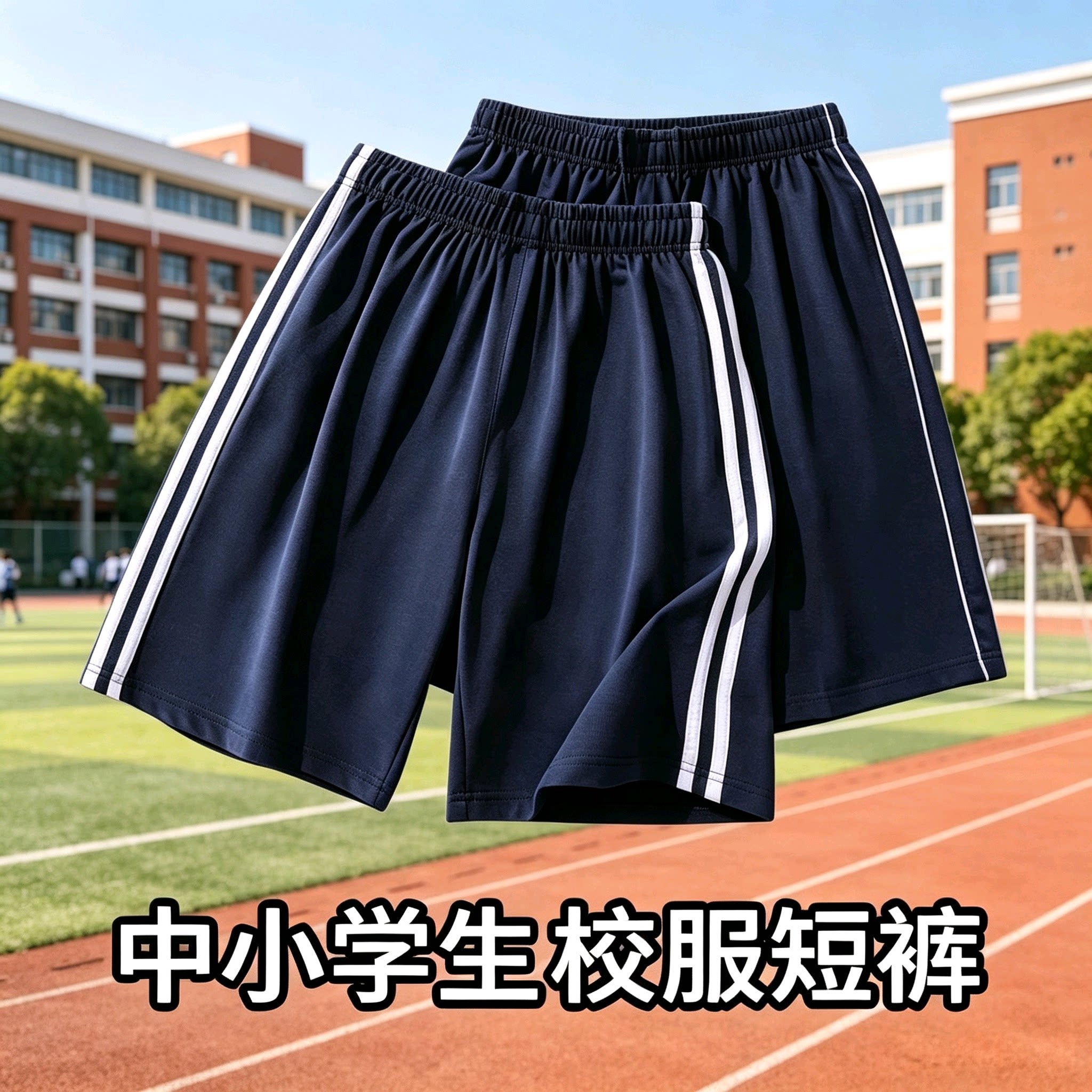 儿童校服裤子夏薄款纯棉藏蓝色一条两道杠运动裤男女中小学生短裤