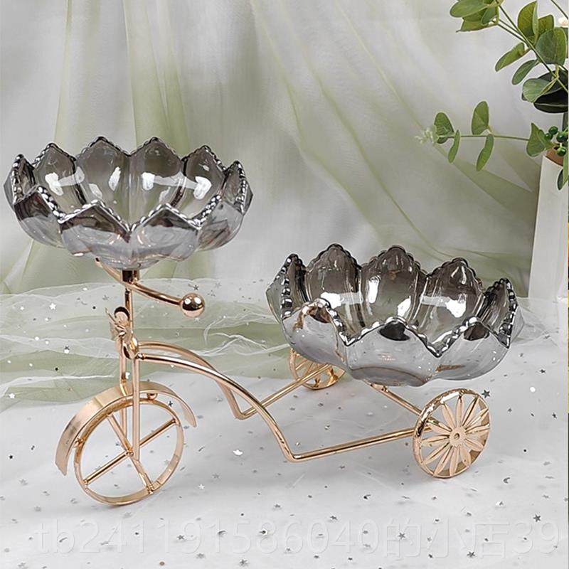 高档约简客干果盘家居厅餐桌果盆欧风格台摆件创意自行车玻璃北果