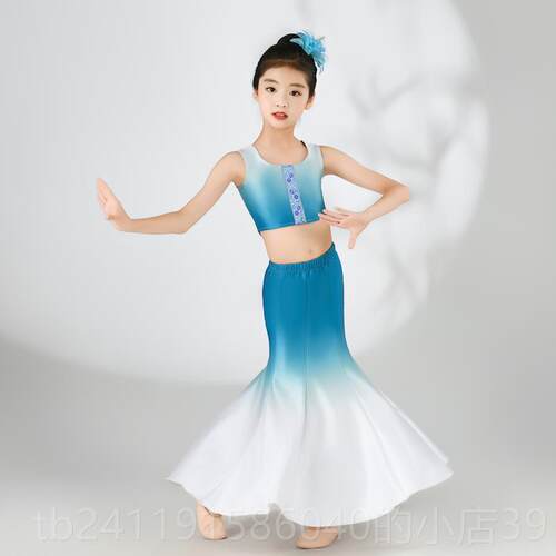高档蹈儿演童傣族舞服孔雀舞女童舞台表服少儿舞蹈训民族舞蹈培演
