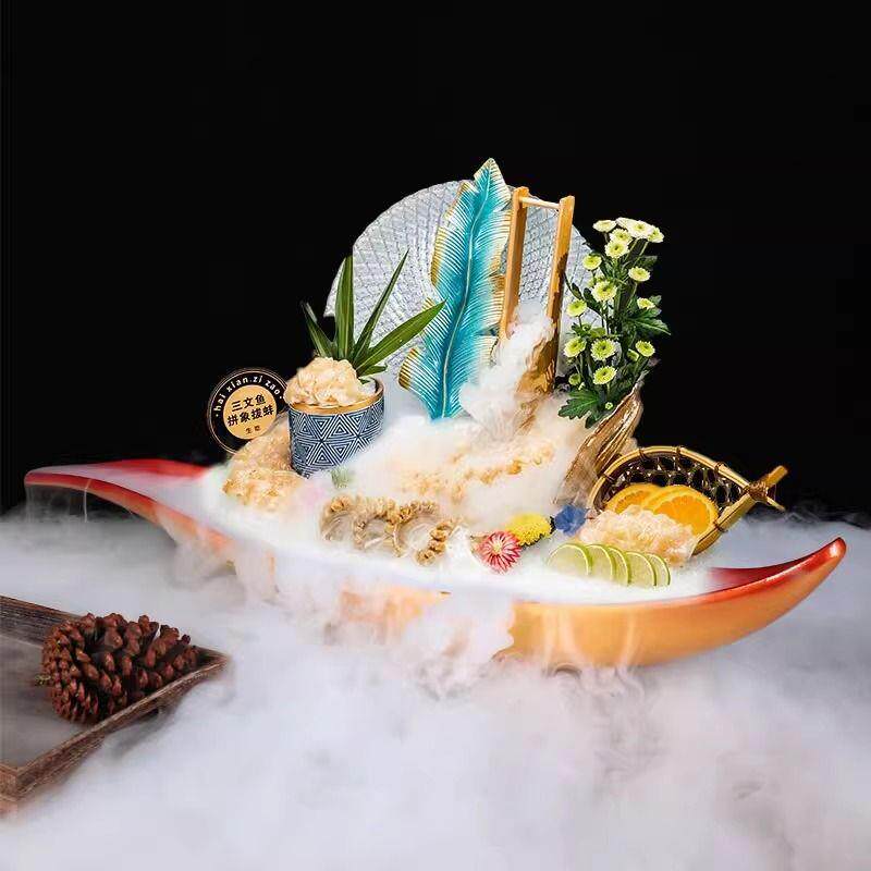 高端三文鱼刺身盘冰盘创意海鲜姿造餐具深海鱼雕海鲜火锅日料专用