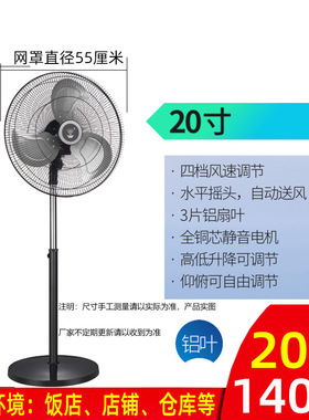 钻石牌电风扇20寸落地扇商务扇家用工业铝叶办公立式扇强劲大风力
