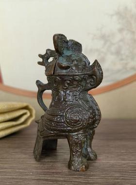 复古妇好鸮尊商代青铜器枭尊摆件酒樽爵士杯古玩中式客厅装饰收藏