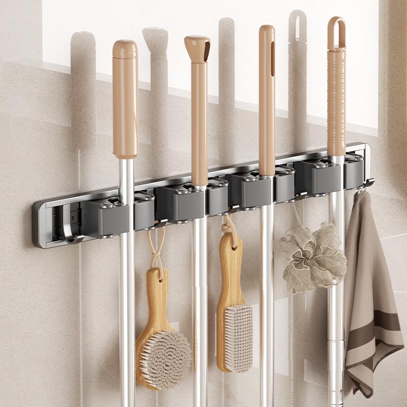阳台墙上扫把拖把收纳架子卫生间清洁用品挂架太空铝免打孔拖把架