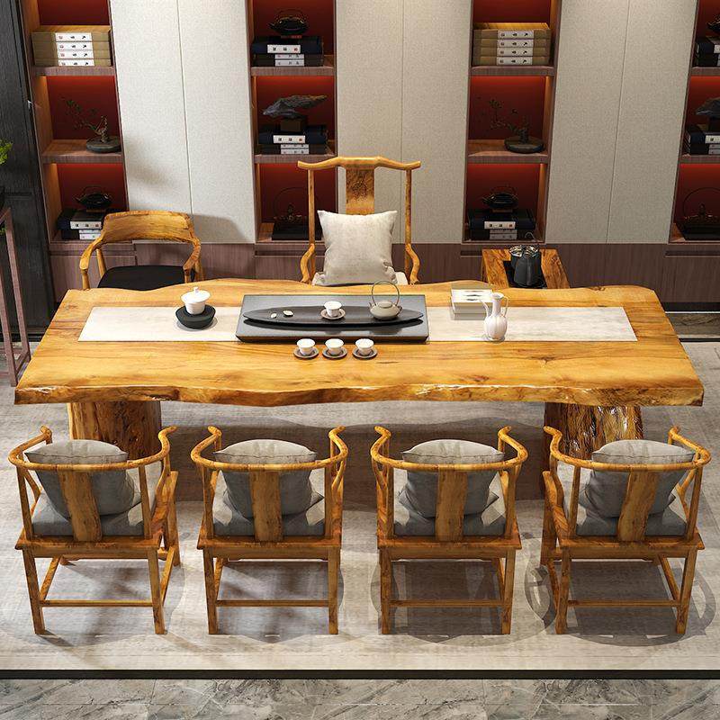 新中式实木茶桌 办公室会客不规则泡茶桌椅组合禅意客厅大板茶台