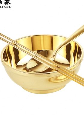 瑞象 5.5英寸黄铜餐具铜碗铜筷子铜勺子三件套饭碗家用面碗金饭碗