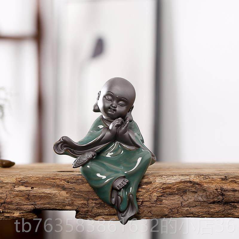 高档哥大窑花宠花盆桌面禅意微号摆件瓷和尚覆陶古景观盆景造景装