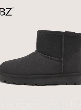 高档北UZ 防水雪地B靴男短筒2024新款冬季绒加厚防加滑东灰色面包