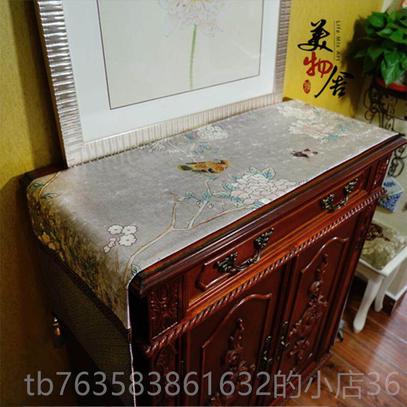 高档桌旗中式间禅意古典琴布茶台餐中边柜盖样板黄色新式花鸟桌布