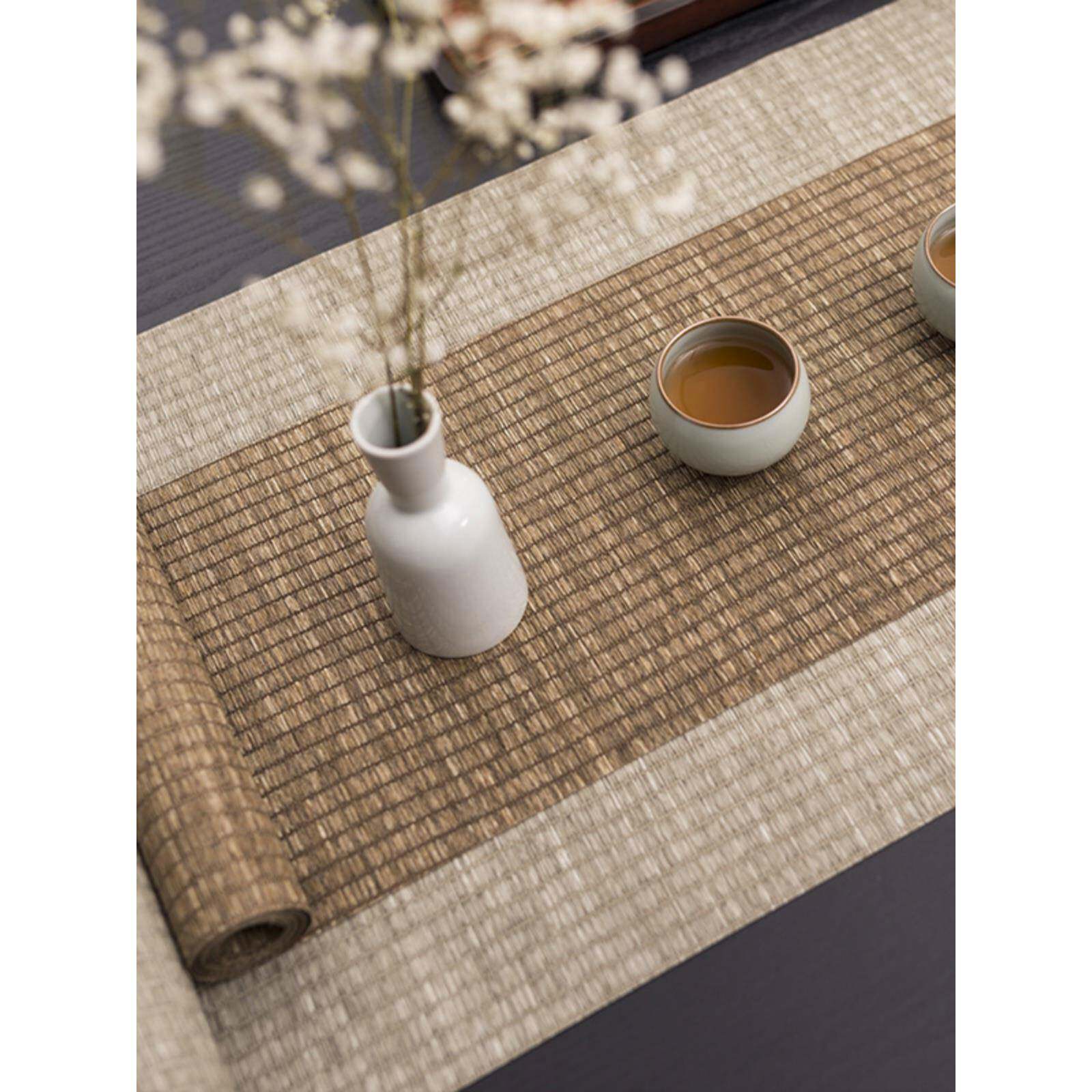草编防水茶席新中式禅意桌旗竹席茶道茶旗茶垫日式茶桌垫套装