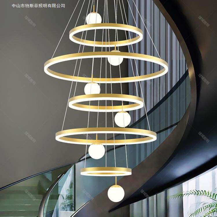楼中楼客厅大吊灯现代简约挑空loft楼梯灯轻奢复式楼别墅挑高吊灯