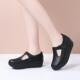 新款 夏秋 黑色妈凉鞋 真皮女单鞋 中跟浅口松妈糕女厚底春摇摇工作鞋