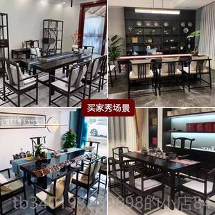 新款奥坎实大板班桌巴花茶桌黑檀胡桃家俱新中式原木茶台老板木木