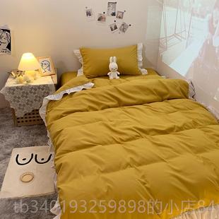 新款 粉色床单床被套裙件三套学生宿舍床上用品四 is公n主风泡泡袖