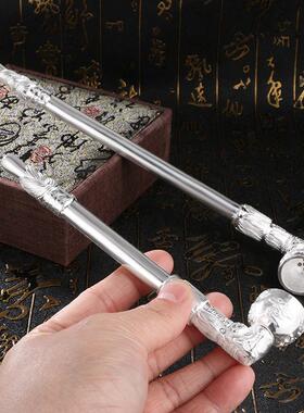 黄铜镀银旱烟杆龙头黄铜烟斗老式烟嘴烟锅过滤循环工艺品收藏摆件