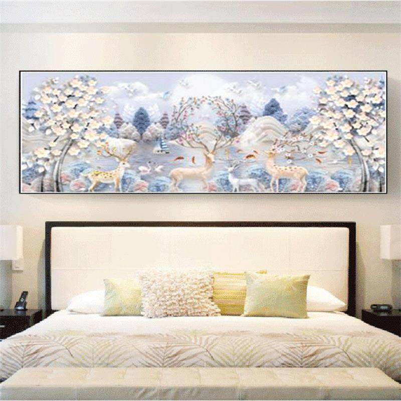 5D钻石画2021年满钻新款挂画客厅发财麋鹿十字绣水晶点贴钻装饰画