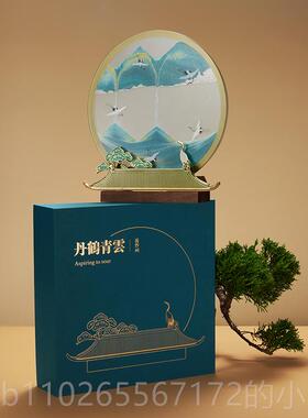 新款马鹿件丹鹤青礼云流沙画摆装饰客厅办礼公室领导高档品定制客