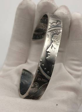 新款摩根币手工覆银银手女镯男创古意个性欧美飞鹰神硬币s925纯手