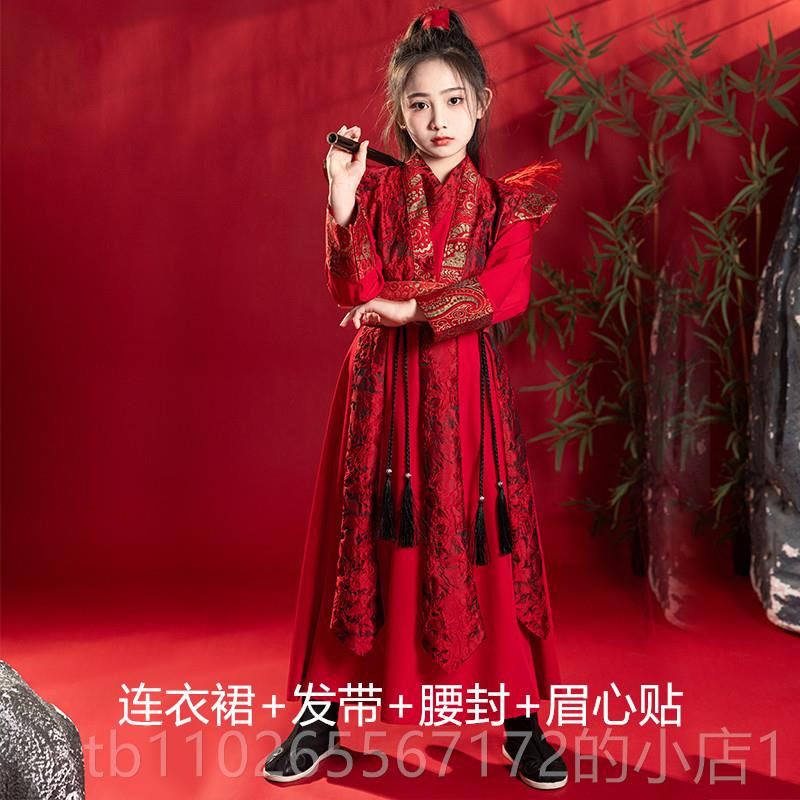 新款装儿童汉代孩花木兰Cos服装装仙女女风格女孩剑飞鱼服骑士古图片
