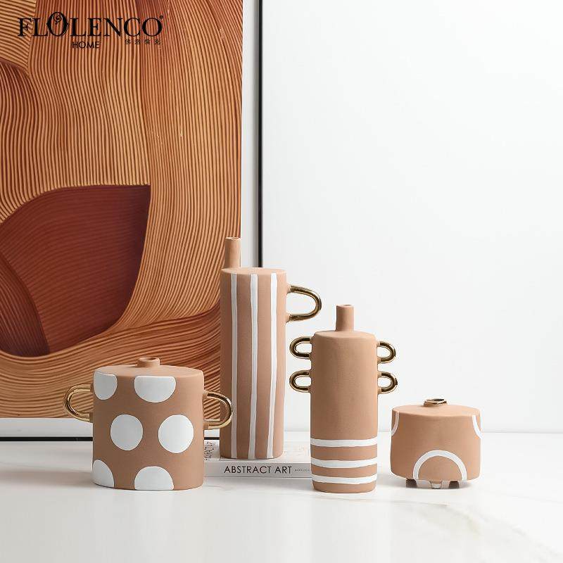 北欧轻奢莫兰迪几何造型花瓶组合样板房别墅客厅插花电视柜装饰品,模玩/动漫/周边/娃圈三坑/桌游,模型制作工具/辅料耗材,淘宝优惠券,粉丝福利购,淘宝优惠卷