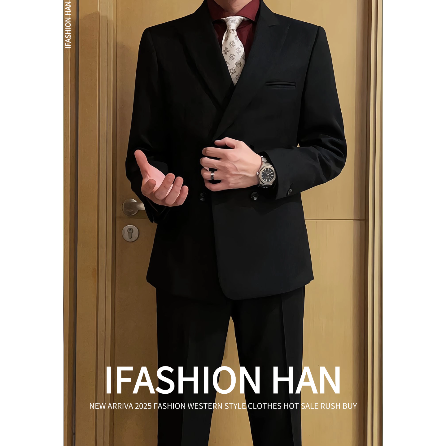 男士秋冬纯色高端西服套装结婚商务西服套装男双排扣西装西服定制