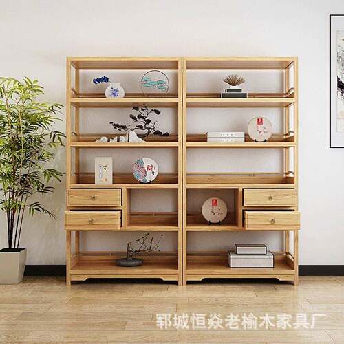 老榆木博古架多层茶具展示柜玄关隔断置物架现卧室书架隔断架