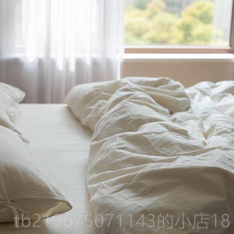 高档s简约纯式素色日民宿风格全棉床单床笠四件套柔软舒适in纯棉