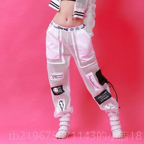 高档欧美宽设计感休闲装裤网镂空嘻松哈jazz跳舞女裤子女团演工出
