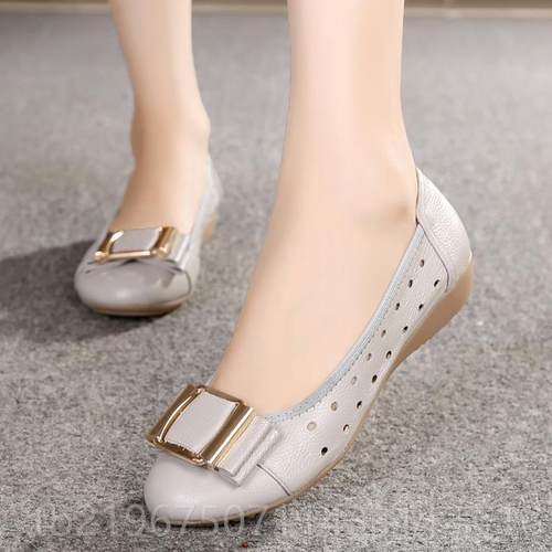 高档夏平季妈妈鞋凉鞋老女真皮底鞋洞洞舒适软底休闲中年透气镂空